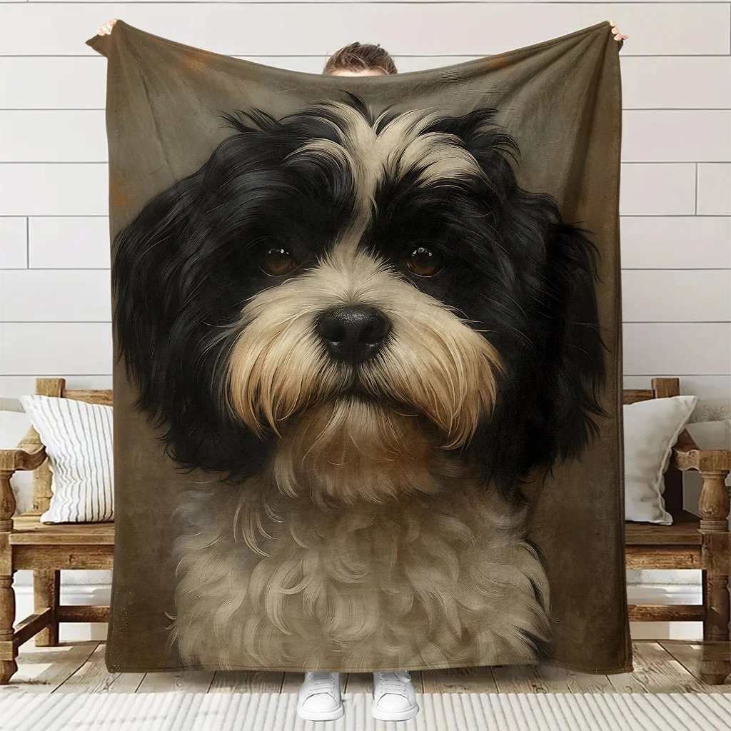 

Топ Pick1pc Стеганое одеяло с собачьей тематикой, черно-белое с принтом щенка, всесезонное, можно стирать в машине, подарок для детей и взрослых