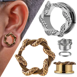 PAIR Stainless Steel Ear Gauges Screw Back Fit Tunnels Articulated Snake Cool Ear Stretchers Expander Double Flared Body Jewelry