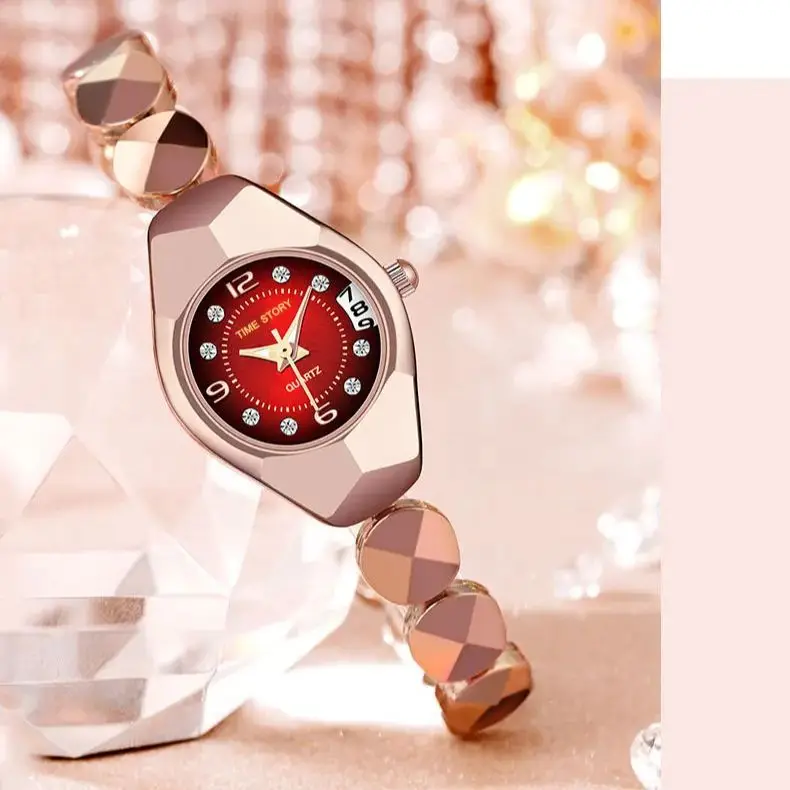 أزياء سبائك المرأة كوارتز ساعة سوار الفولاذ المقاوم للصدأ حزام السيدات ووتش عارضة سوار رقمي ساعات المعصم