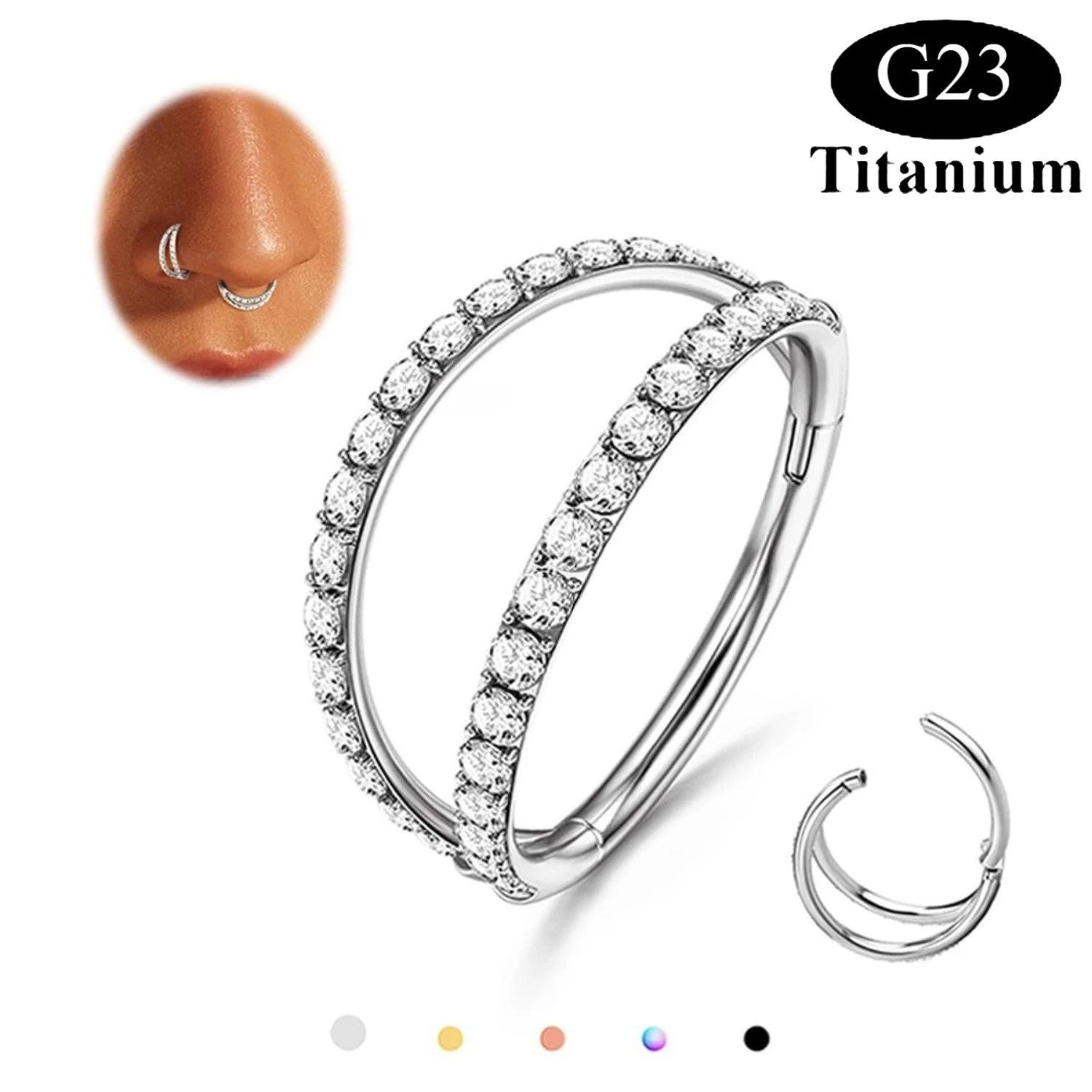 

Drperfect G23 Titanium Nose Rings Hoops Double Hoop Septum Click Lip Rook Lobe Tragus Helix Cartilage Piercing Jewelry 16G 18G