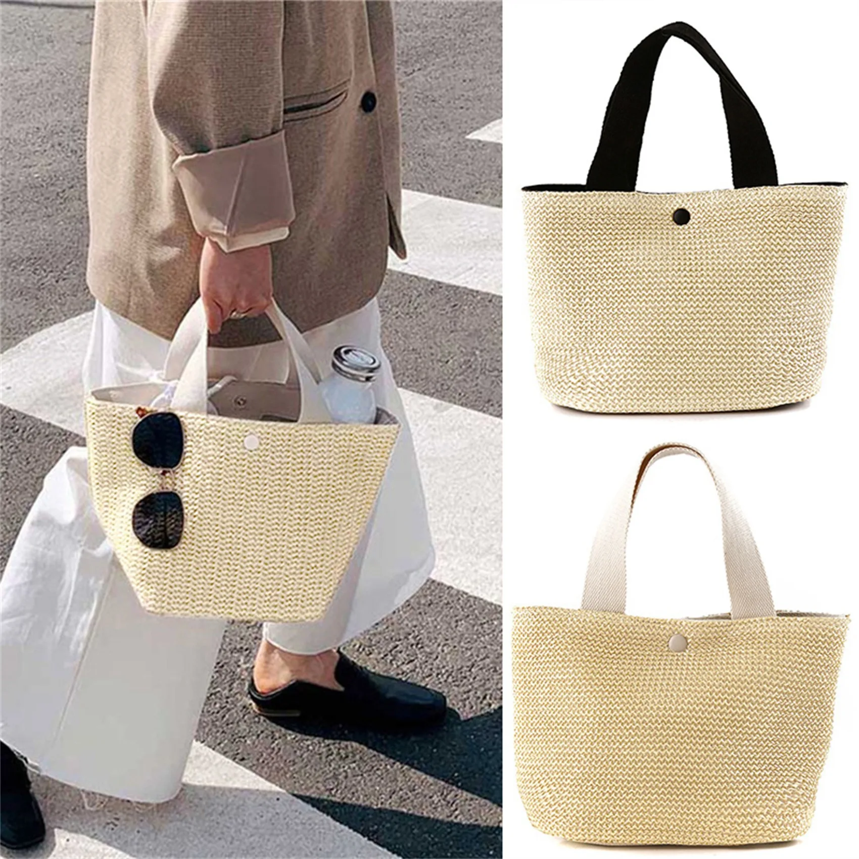 Borsa da donna in tessuto di paglia borsa da donna Casual da spiaggia per le vacanze borse con manico superiore borse a tracolla retrò di moda