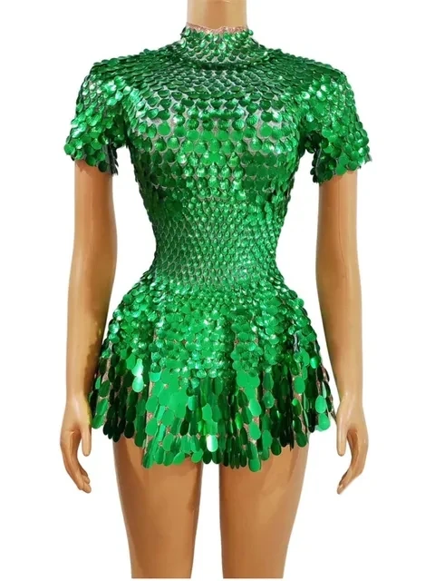 Shining Sequins Short Dress for Women Party Celebriate Birthday Dress Sexy Nightclub Performance Dance Costume Show Stage Wear