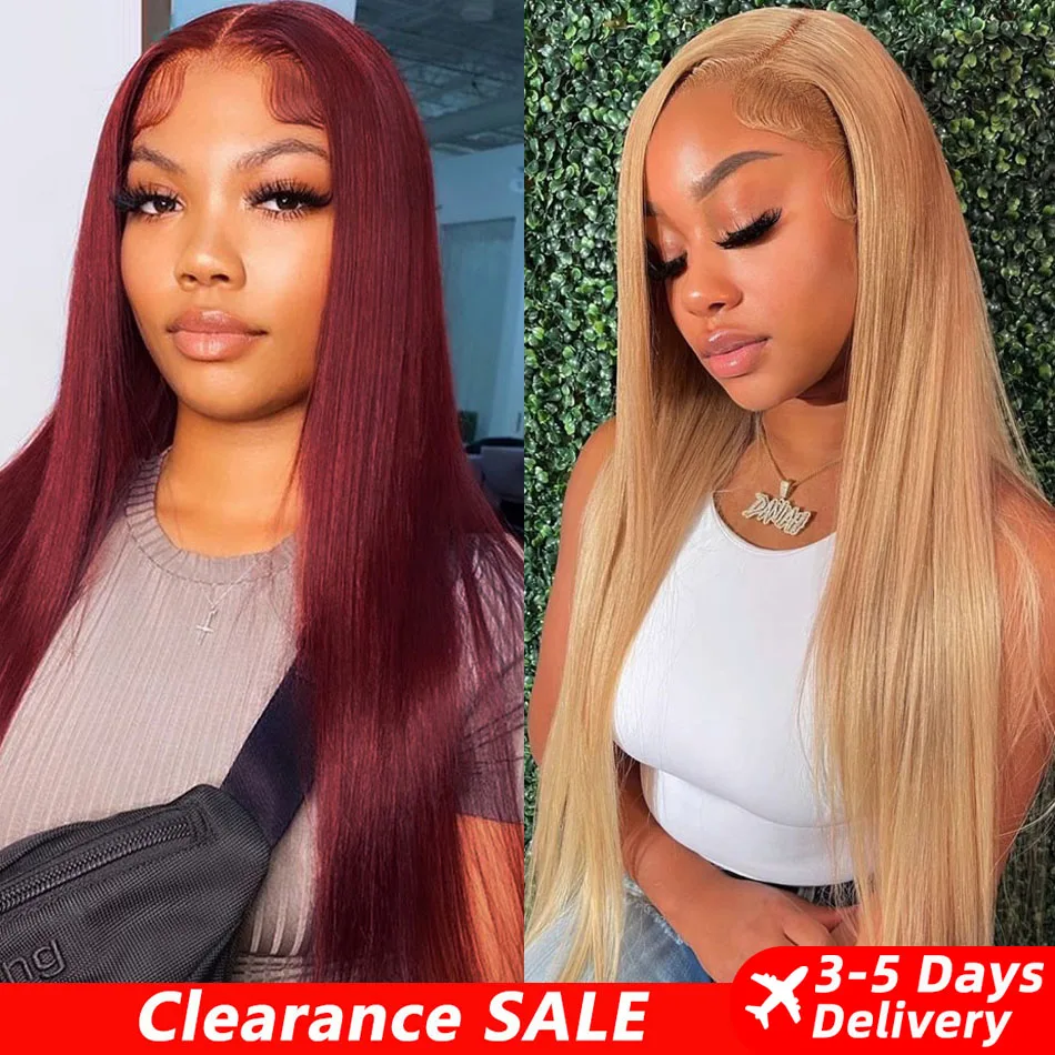 CLEARANCE 13x4 27# Honey Blonde And 99J Red Burgundy Colored Human Hair Wigs HD Lace Frontal Wigs Lace Front Human Hair Wigs