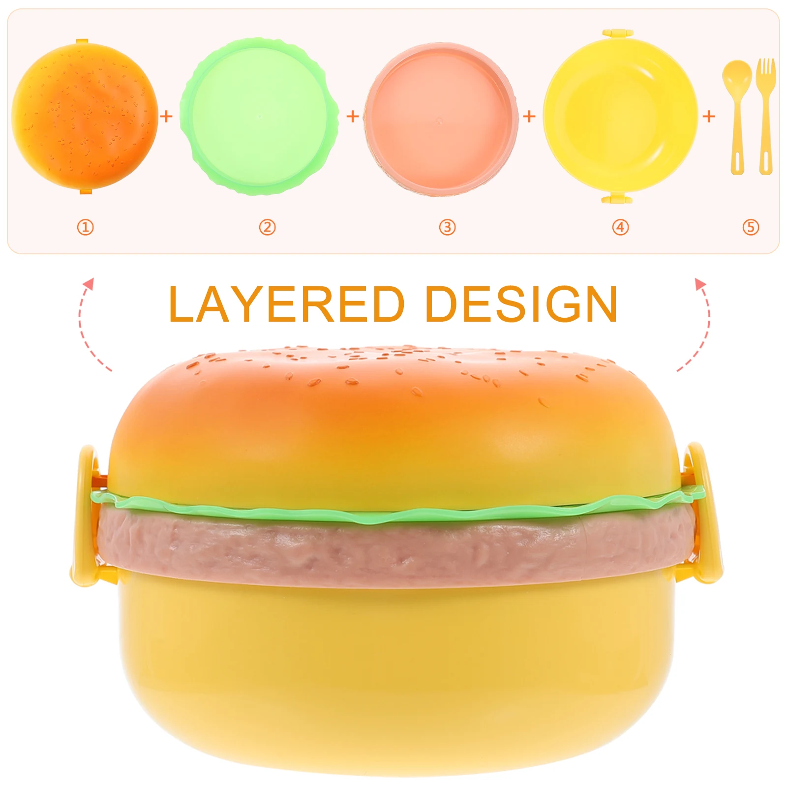 

Kids Lunch Boxes Sealing Food Case Layered Fruit Container Microwave Child Hamburger Shape Plastic Storage