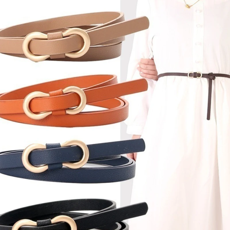 

Women's Solid Color Belt Simple All-match No Hole PU Leather Decorative Thin Belt For Girls Summer Shirt Dress Small Waistband