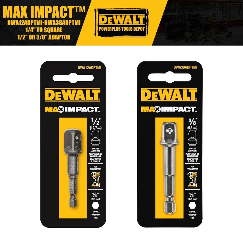 

DEWALT DWA12ADPTMI DWA38ADPTMI MAX IMPACT™ 1/4" TO SQUARE 1/2" or 3/8" ADAPTOR Driver Tool Accessories