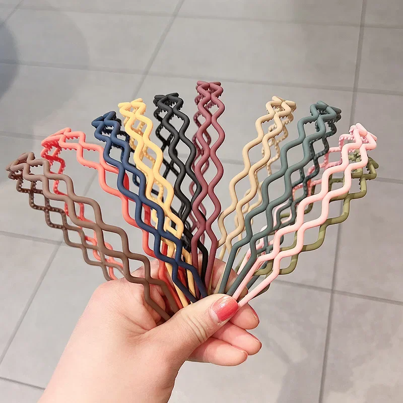 2024 New Fashion Solid Color Resin Geometric Grid Anti-slip Wave Headband Hair Band for Women Girls Hair Accessories Headwear