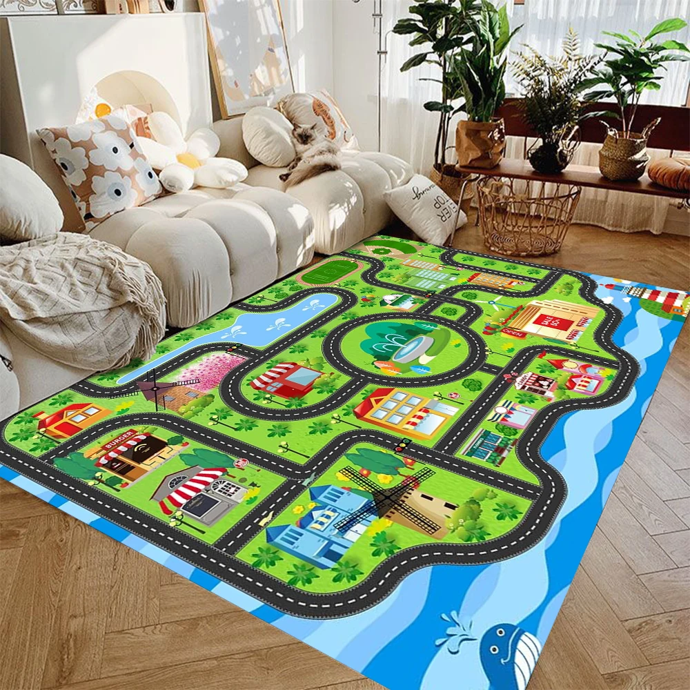 Playful Car Play Mat Boys and Girls Highway City Traffic Rugs for Kids Toy Cars Kids Rugs for Playroom Non-Slip Kids Play Rug