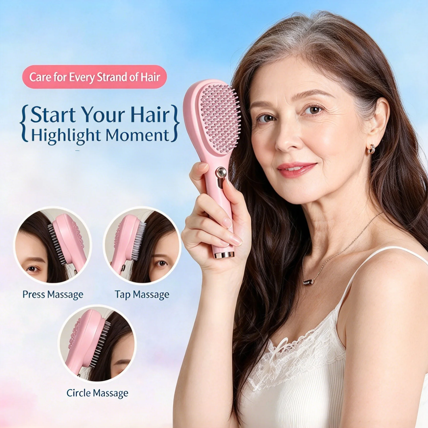 Self Cleaning Paddle Hair Brush 2 in 1 Double Sided Massage Comb with Retractable Bristles for Scalp Massage Detangling Hair