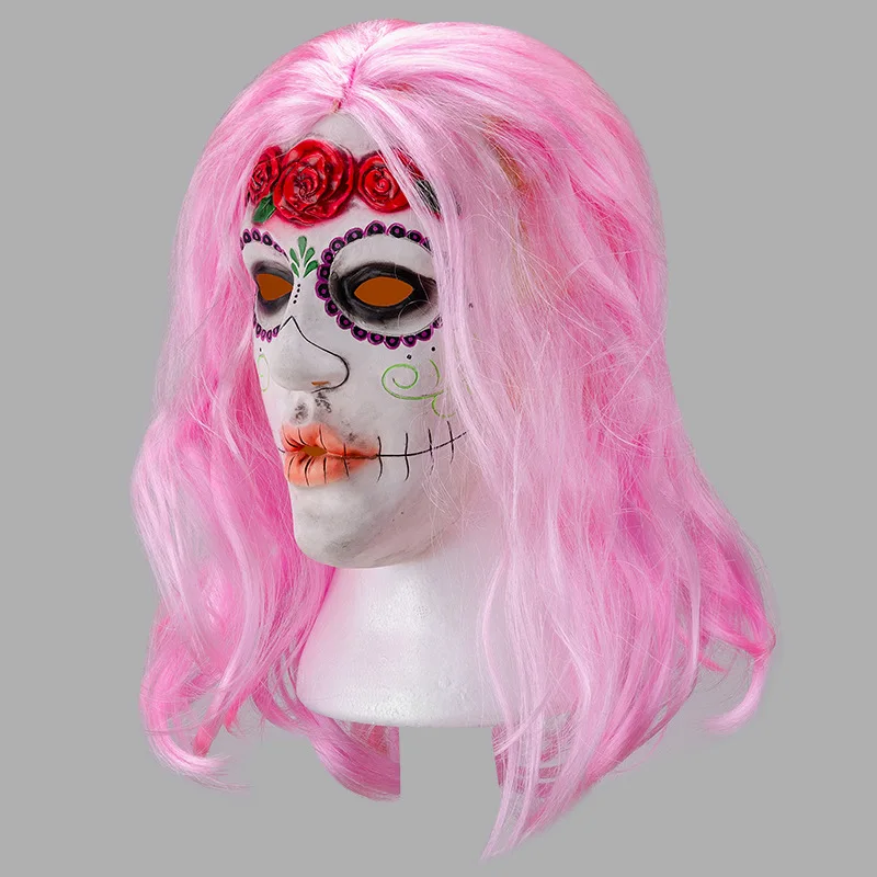 Rosa Langhaar-Maske für Tanzpartys, Cosplay-Perücke aus synthetischen Fasern für Halloween und Partys – Detail 5