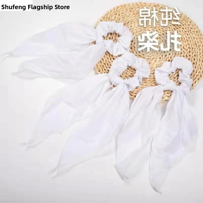 

Trendy Women's Korean Sle Hair Ties with Knots And Dyeing Pure Cotton White Hair Ba Headwear Faion Accories