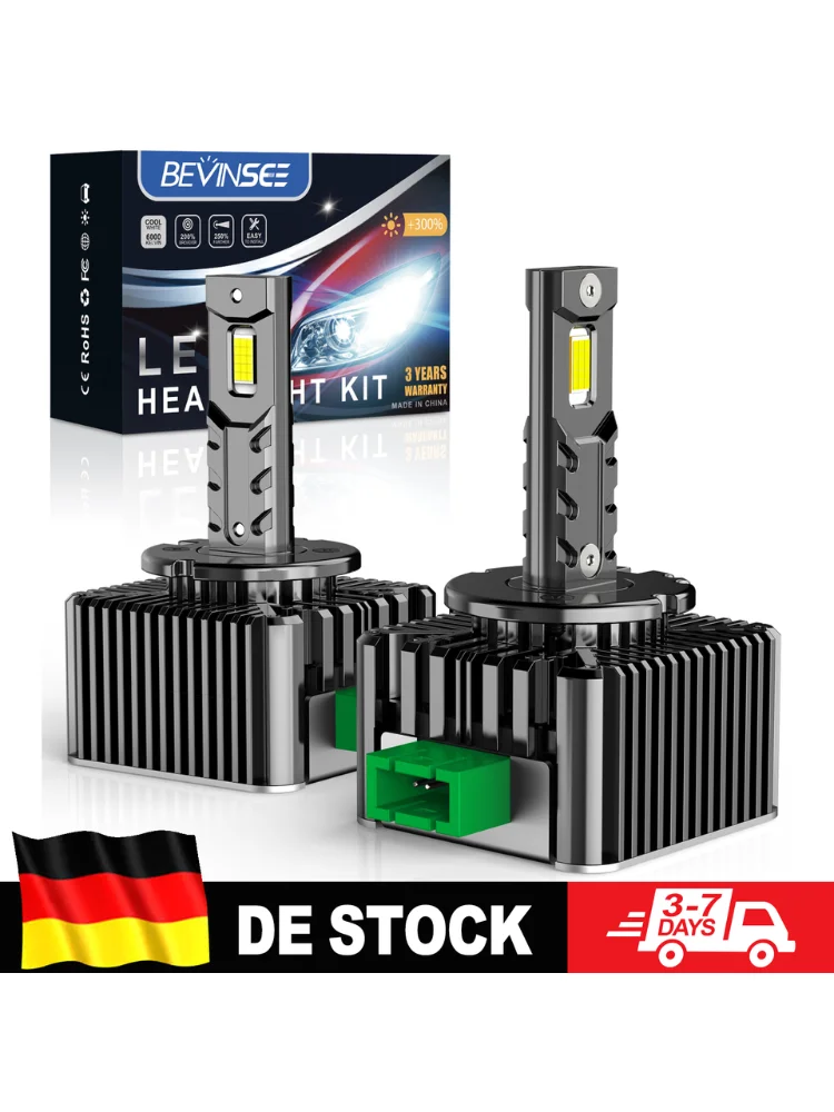 BEVINSEE D1S D1R D3S D3R LED-Scheinwerferlampen Canbus 70W 7000LM D2S D2R HID Xenon Ersatz Plug&Play 6000K Weiß 12V Autolampe