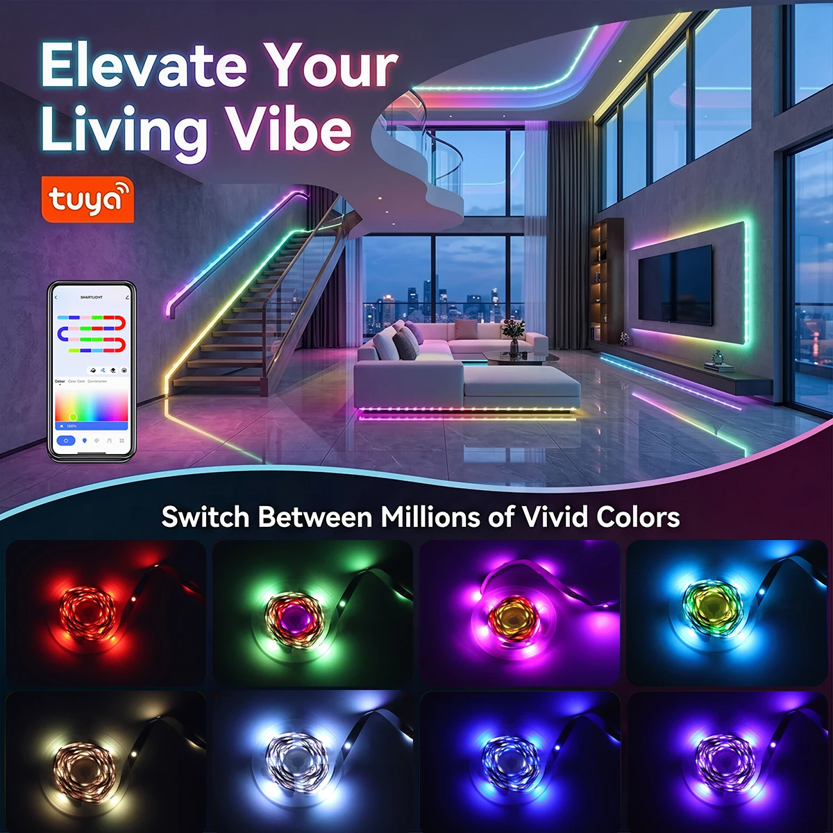 TUYA LED Strip Light 18LEDs/M Bluetooth Remote Control RGBIC Dreamcolor LED Strip SMD5050 Addressable Light Lamp Work with Alexa