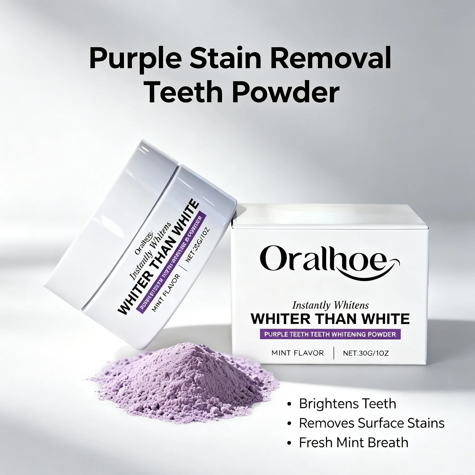 Purple Color Corrector Teeth Whitening Powder Effective Stain Remover Safe for Enamel Fresh Breath Daily Dental Care