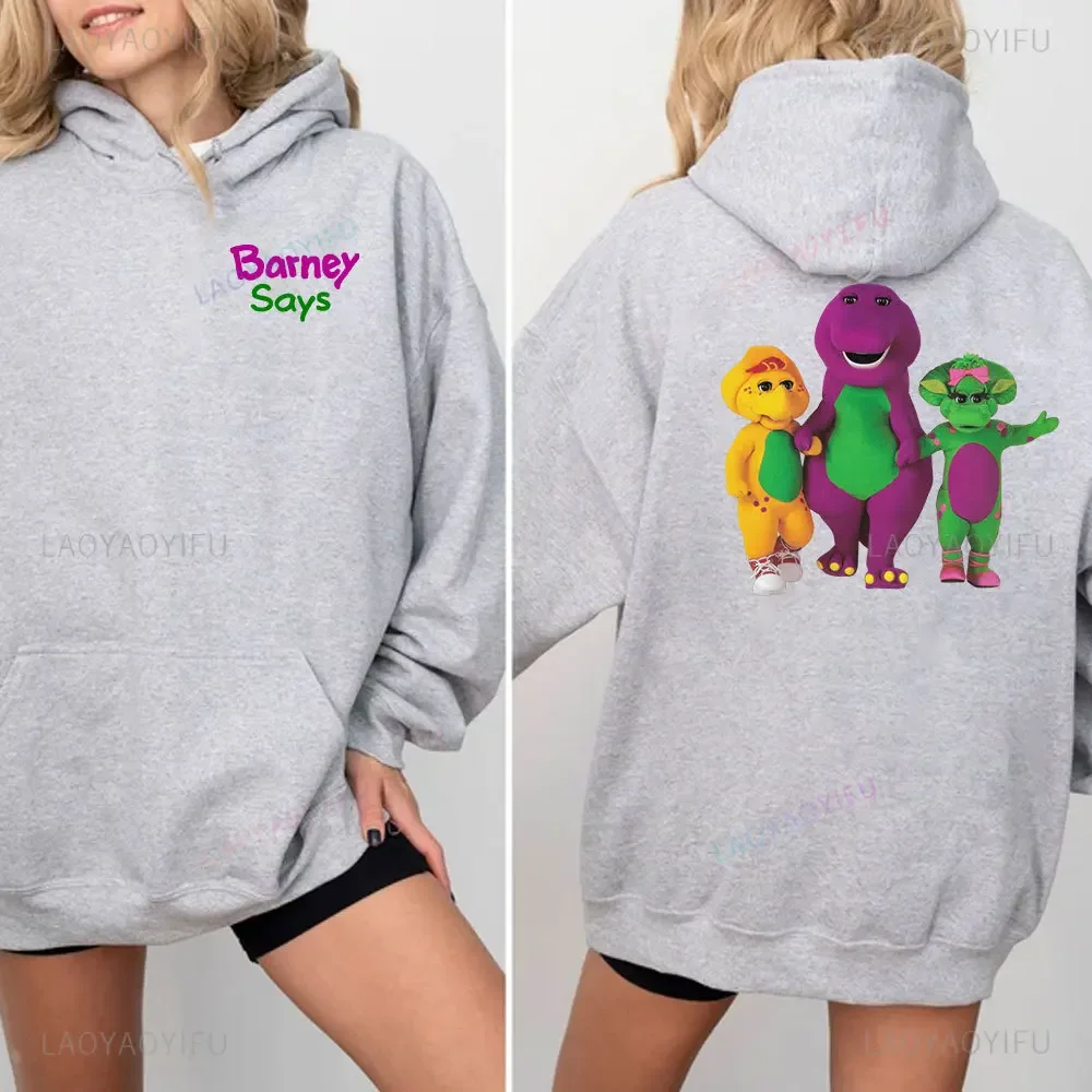سترة بقلنسوة على شكل ديناصور أرجواني من Barney and Friends، سويت شيرت برسومات للزوجين، هدية خريفية لصديقتك، ملابس عصرية للشارع