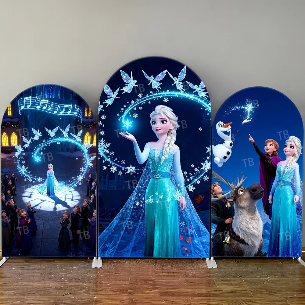

Disney Frozen Arch Backdrop Cover Elsa Anna Olaf Reindeer Fairies Enchanting Photo Booth Props for Parties & Home Decoration