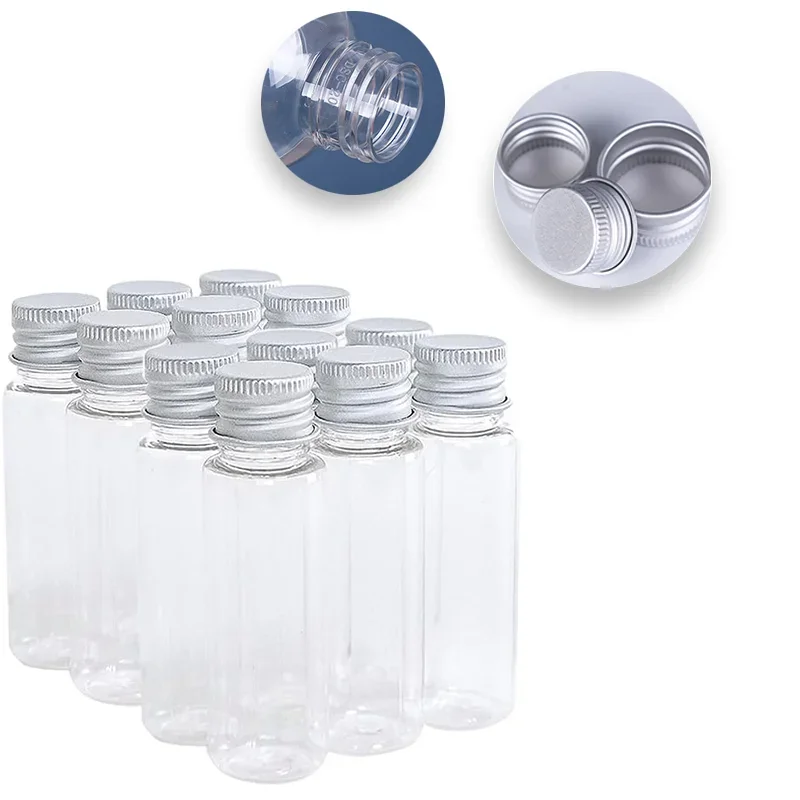 5pcs 5ml-500ml Empty Clear Plastic Sample Bottles with Aluminium Screw Cap Tiny Jars Cosmetic Container Travel Refillable Bottle