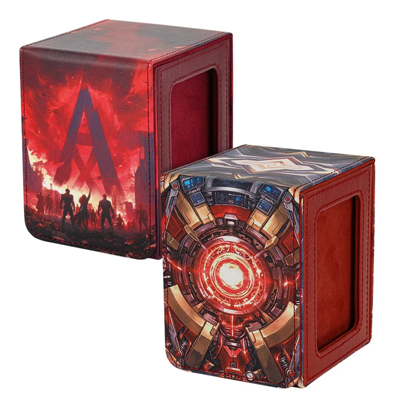 2 Pack Card Deck Box Pattern Print with Display Windows, Holds 100+ Double‑Sleeved Cards, Waterproof PU Leather for TCG Cards