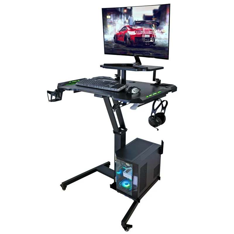 Mobile Lifting E-sports Table, Space Capsule, Computer Table, Lifting Desk, Pneumatic Lifting, Mobile, Convenient for Standing