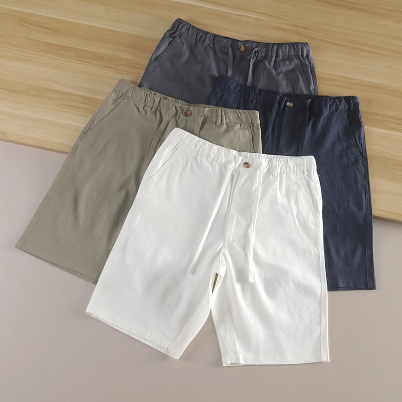 

Skin-friendly Breathable Cotton Linen Men's Summer Thin Elastic Waist Dstring Casual orts Faionable Urban Sle Five-Q...