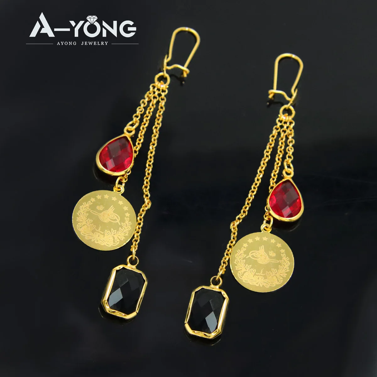 Luxus kubischen Zirkon Gold Farbe Münzen Anhänger Halskette Set 21 Karat vergoldet islamische Frauen Vintage Hochzeits feier Schmuck Geschenke – Detail 9