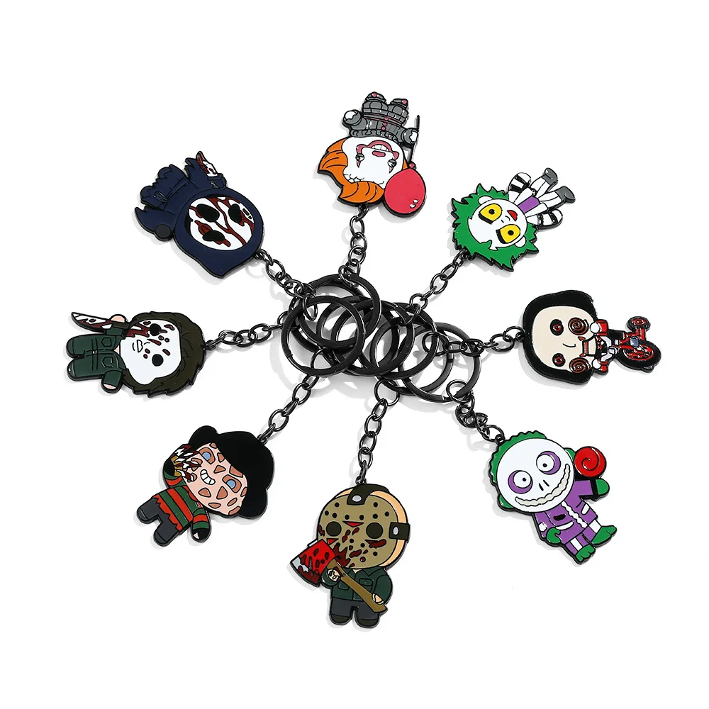 Cartoon Horror Killer Metal Keychain Pendant Halloween Party Decorations Keyring Men Women Bag Jewelry Ornament Accessories Gift