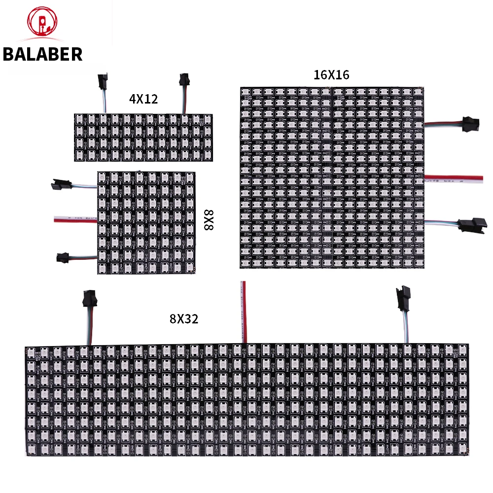 Écran d'affichage WS2812B RVB 4x12, 8x8, 16x16, 8x32 pixels. WS2812B, adressable individuellement, programmable numérique flexible, 5V.