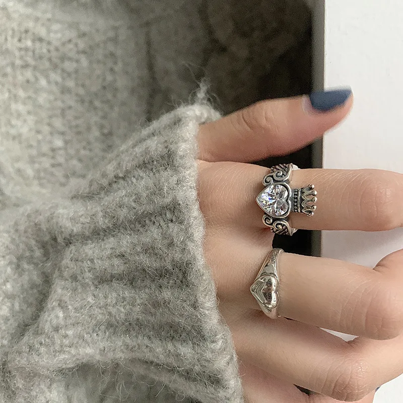 925 فضة تاج القلب الزركون خواتم للنساء موضة أناقة غرامة مجوهرات اكسسوارات الحفلات هدايا #3