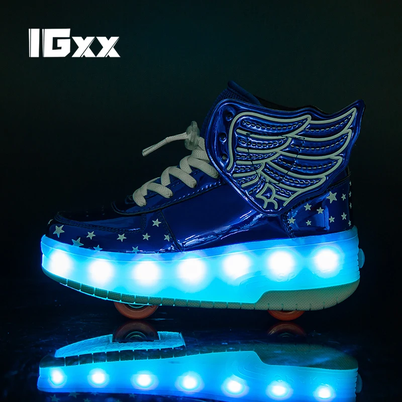 IGxx  Children Roller Skate wing Casual Shoes Boys Girl Automatic Jazzy LED Lighted Flashing Kids Glowing Sneakers with Wheels