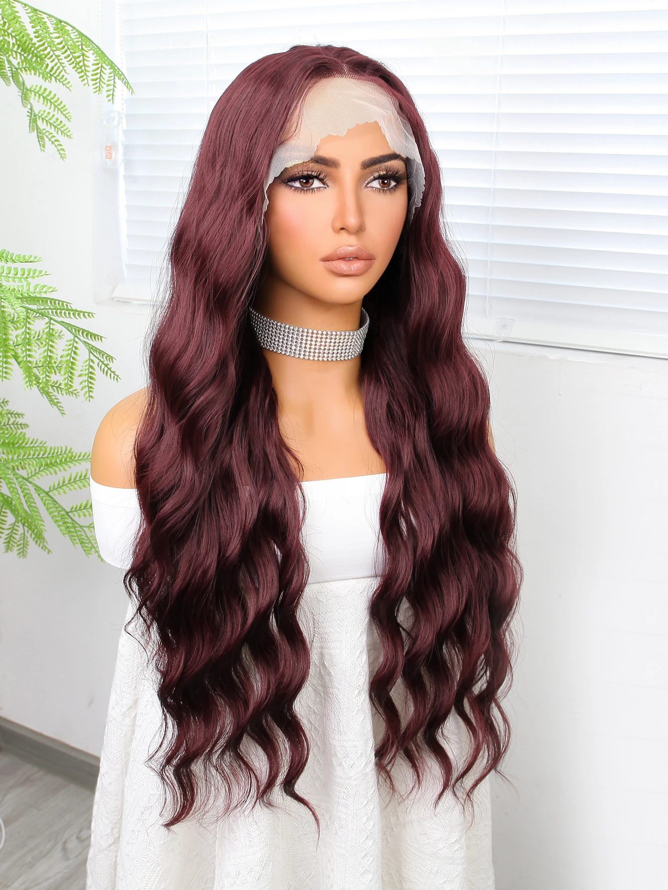 13*4 Lace  wine red Long Wavy Synthetic Wig for Women Natural  Part Wig Heat Resistant Soft Daily Hair Party Use