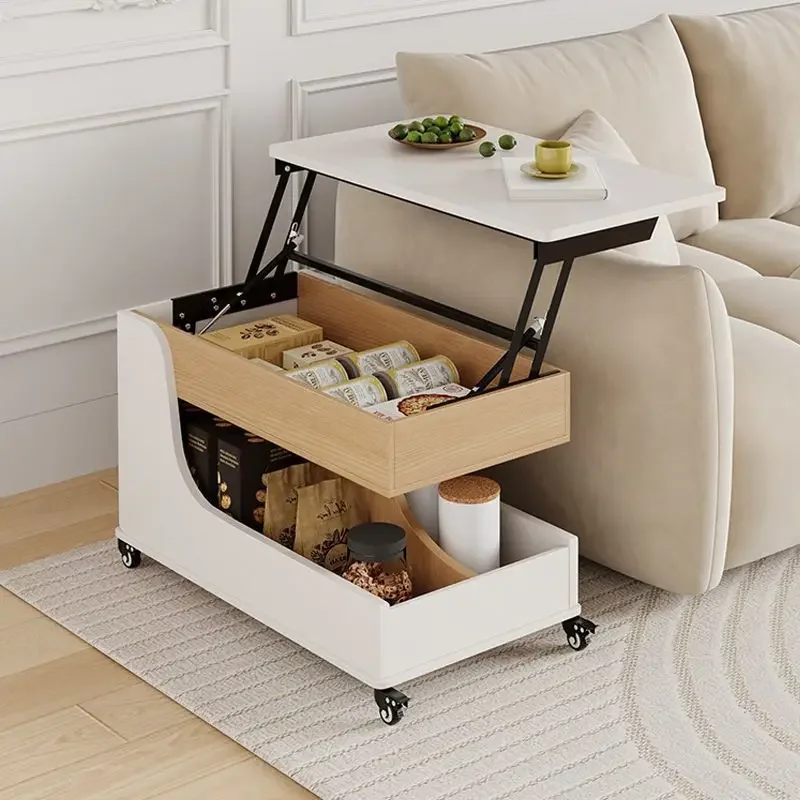 Elevating coffee table, living room sofa with wheels, mobile small-sized apartment