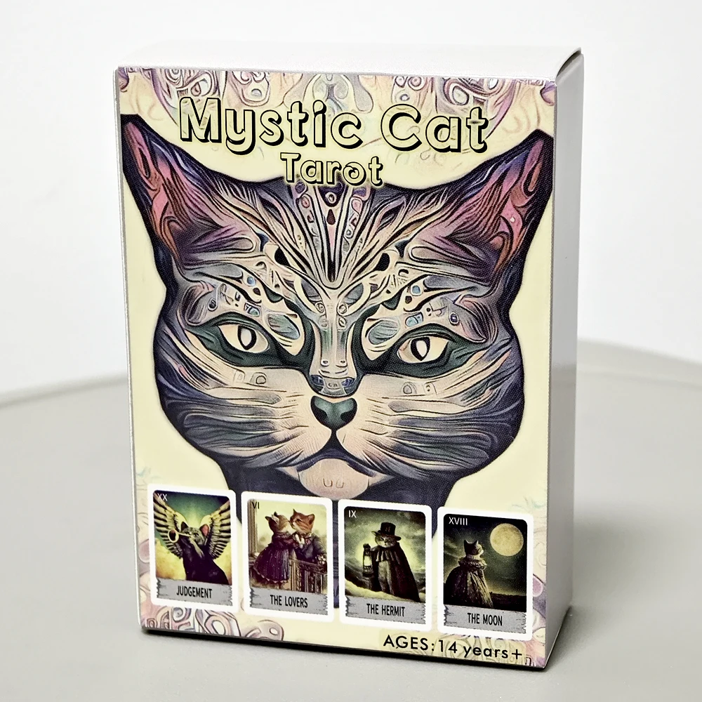 Mystical Cat Tarot Deck 9*6.5cm 78 Pcs Vintage Cartoon Cat Tarot Cards Portable Size