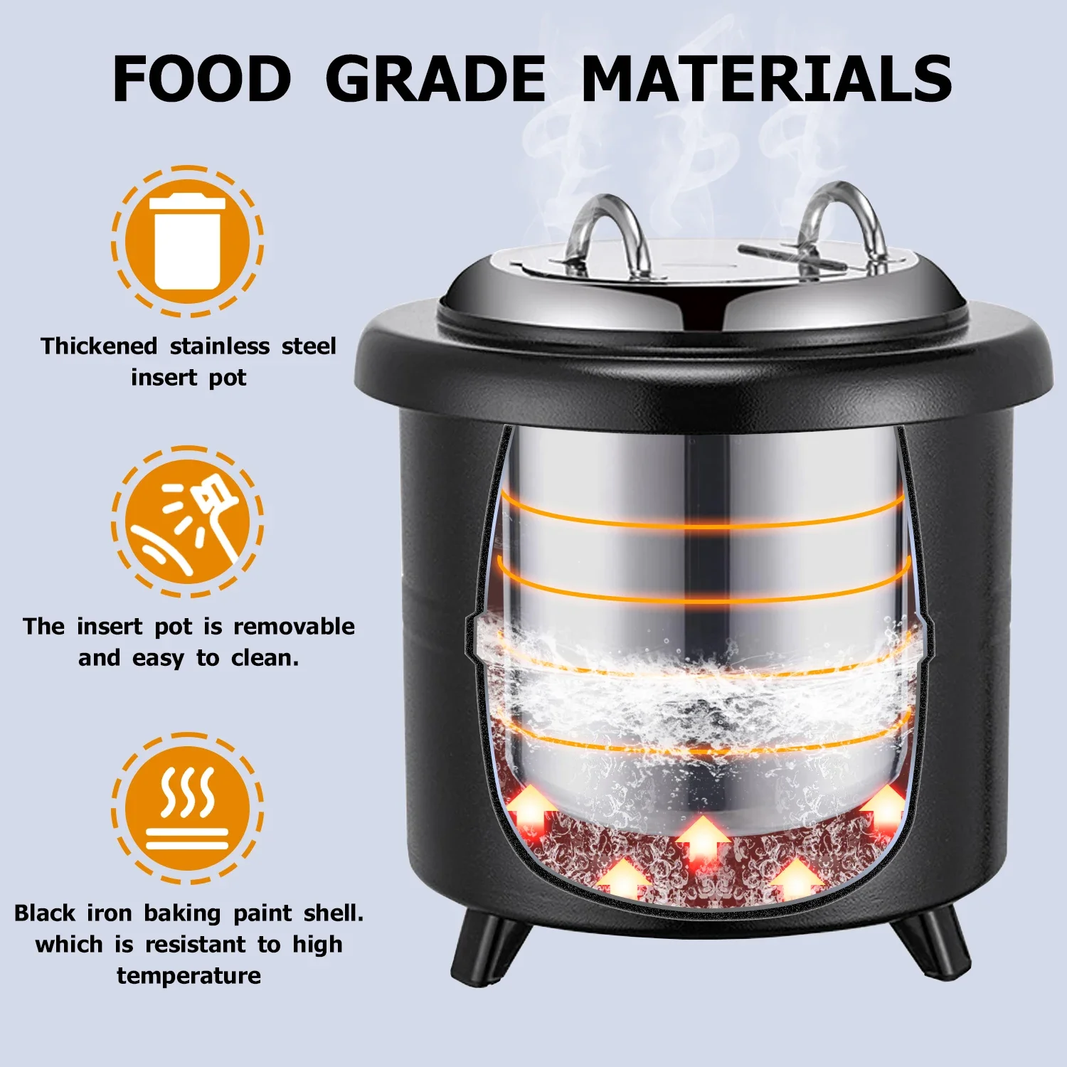 

For YITIAN Catering Equipment Buffet Aluminium Electric Cookware 13L Soup Warmer Stock Pot Insulated Containers