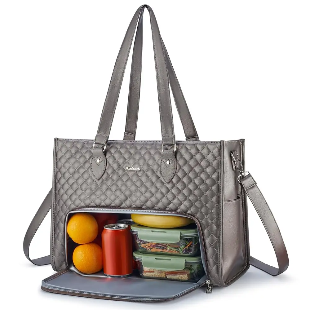 

Сумка-тоут для ноутбука с изолированным отделением для обеда для женщин, рабочая сумка из искусственной кожи 15,6 дюйма, элегантная сумка для компьютера, универсальная.