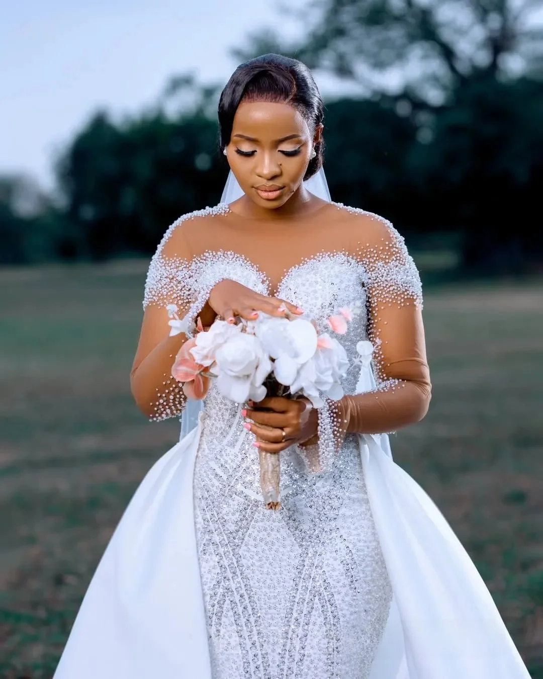 تخصيص زائد حجم فستان الزفاف أثواب الزفاف للعروس انفصال قطار حورية البحر فساتين الزفاف شير الرقبة الوهم كم طويل #5