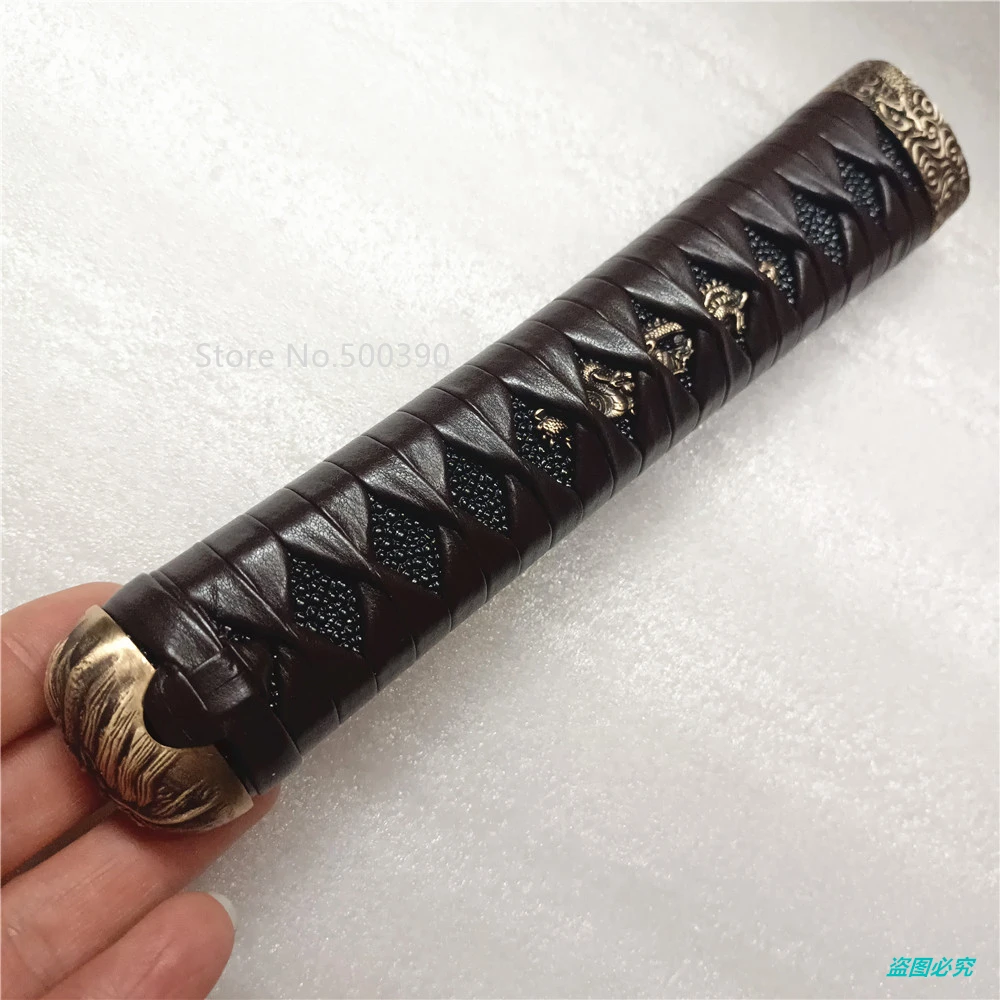 Imagem -02 - Tsuka-cabo de Couro para Faca Japonesa Latão Fuchi Kashira Menuki Samurai Wakizashi Katana Finger Tacks Novidades 20cm