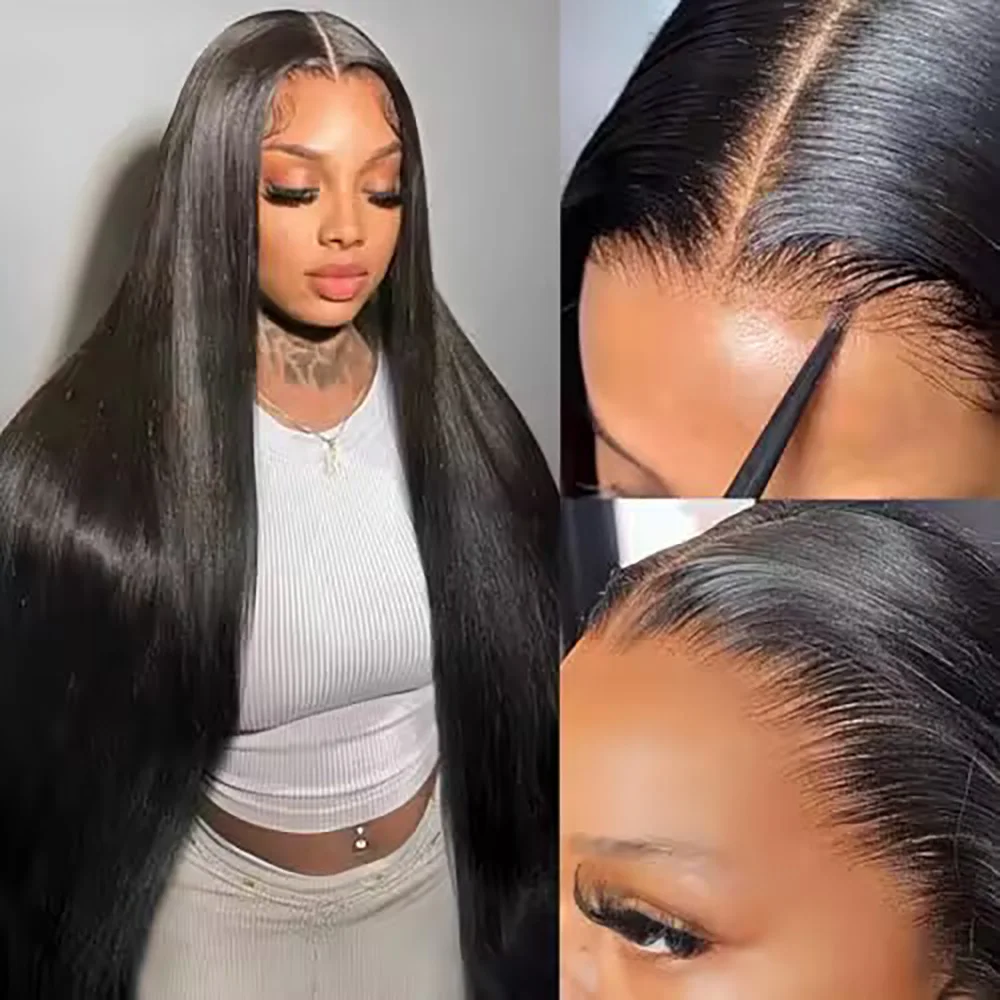 200% Density Bone Straight 7x6  Hd Transparent Lace Frontal Wig 42 46 Inch Brazilian Natural Color Straight Human Hair Wig 7x6 HD Transparent Full Frontal Lace Pre Plucked Long Wigs For Women 40 46 Inch view 4