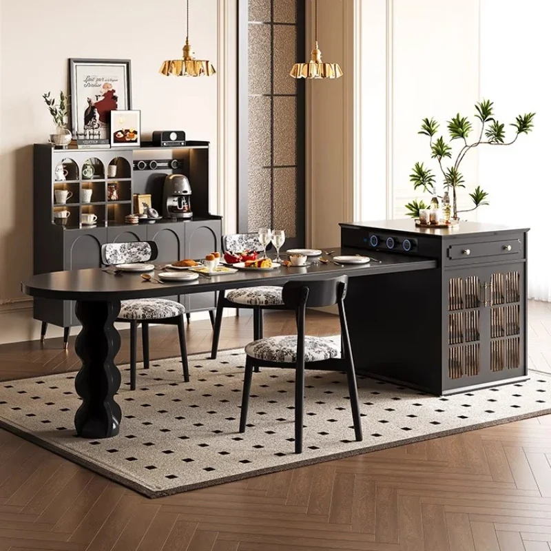 

Island dining table integrated, household size retractable French antique style wall kitchen advanced retractable function