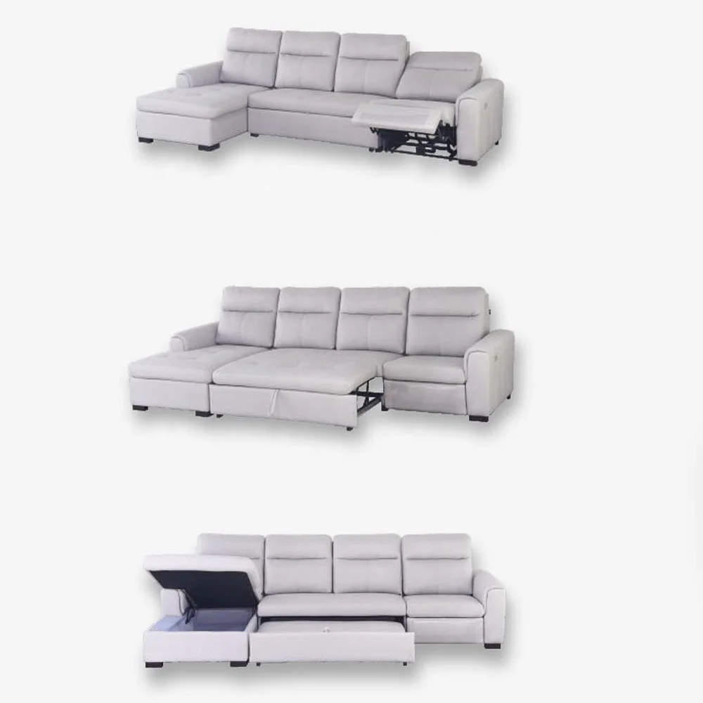 

Modern Folding Electric Recliner Sofa Bed Furniture Corner With Storage L Shape Leather Sectional Sofa Cum Bed Recliner Sofa Set