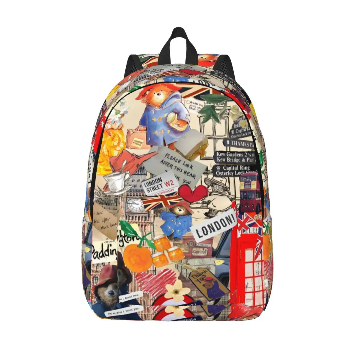 Personalizado paddington londres viagem lona mochila das mulheres dos homens escola portátil bookbag inglaterra filme faculdade estudante daypack sacos