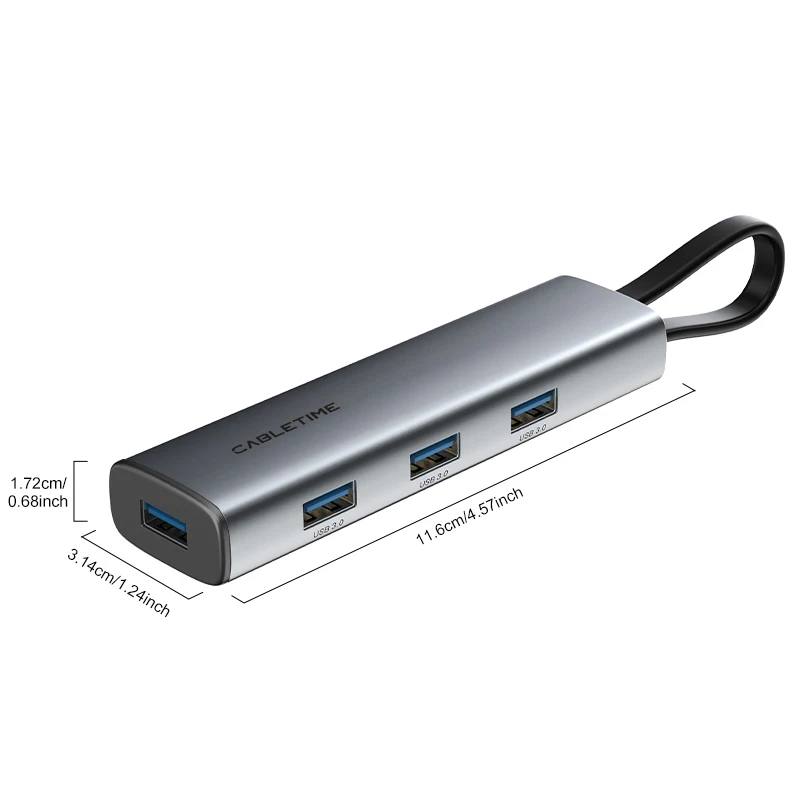 CABLETIME 4 IN 1 USB C HUB USB A 3.0 Port 5Gbps High Speed Data Transmission USB Portable HUB for Laptop Lenovo DELL