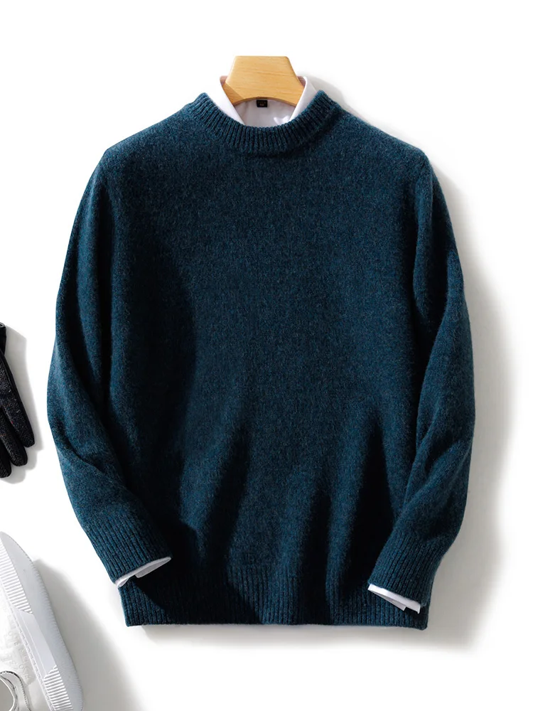 Choice 100% Merino Wool O-neck Pullover Autumn Winter Men's Solid Knit Sweater Long Sleeve Pure Wool Casual Thick Tops