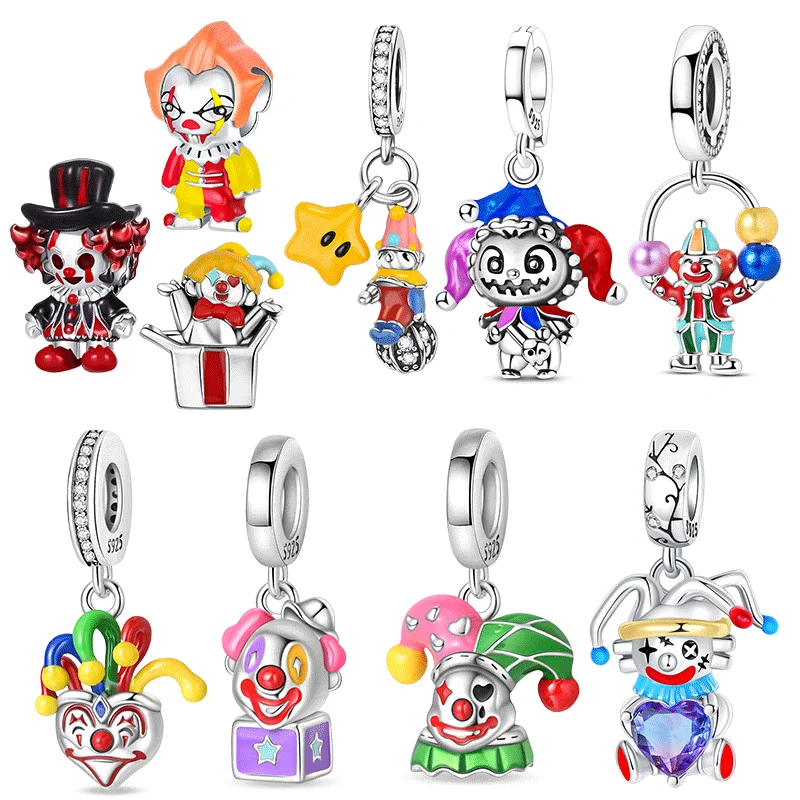 

925 Sterling Silver Gothic Horror Cartoon Clown Series Beads Pendant Charm Fit Original Charm Bracelets Women DIY Jewelry Gift
