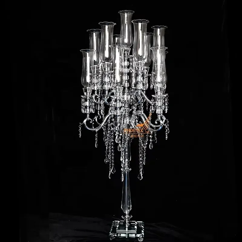13 Arm Gold Metal Candlestick Tall Crystal Glass Floor Holder Wedding Table Ornament Elegant Home Decor Centerpiece Party