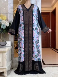 2023African Dresses For Women Autumn  Long Sleeve V-neck With Belt and Scarf  Abaya Robe Ramadan Prayer Diamonds Islamic Clothes