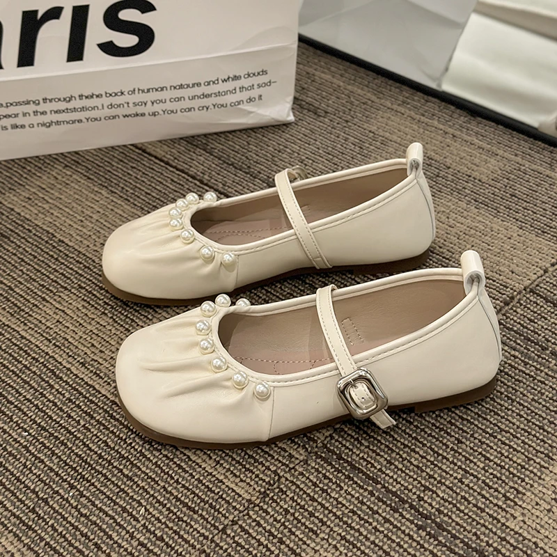 Women's Mary Jane Shoes 2024 Spring New Fashion Children's Leather Shoes Pearl Spring and Autumn Girls Doudou Children's Shoes