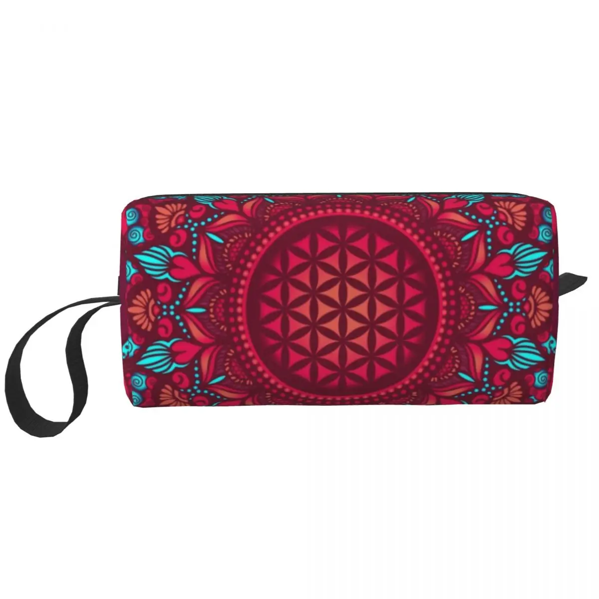 Custom Flower Of Life Travel Cosmetic Bag Women Red Mandala Makeup Toiletry Organizer Ladies Beauty Storage Dopp Kit