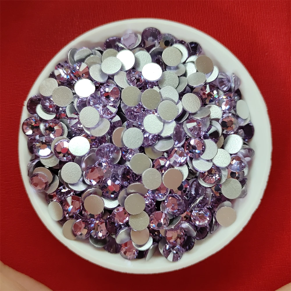 TOP Glitter Crystal Violet Glue On Rhinestones Non Hot Fix FlatBack Glass Strass Sewing & Fabric Garment Nail Art Decorations