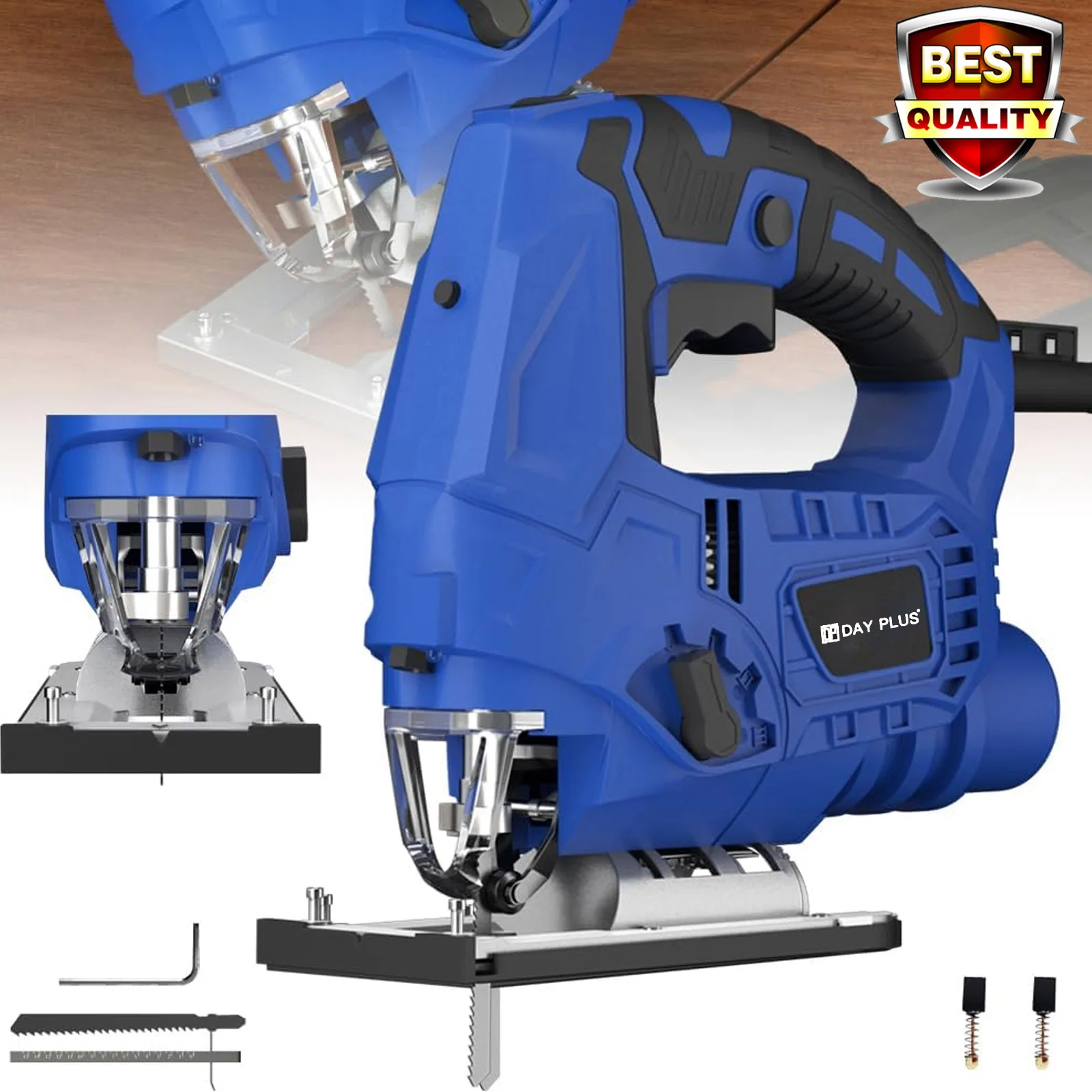 2000W Electric Jig Saws, 6 Variable Speeds, 4 Orbital Sets and 0°-45° Bevel Cutting for Wood, Plastic and Metal, with LED Light