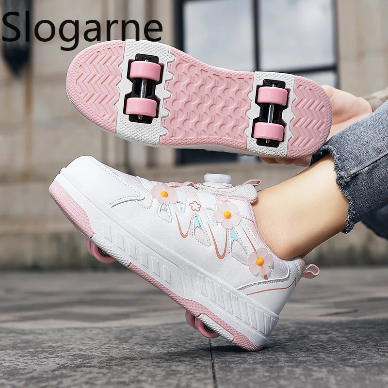 Hot Sell 2026 New Children Four Wheels Roller Skate Shoes Girls Fashion Running Skate Sports Shoes Holiday Gifts Casual Sneakers